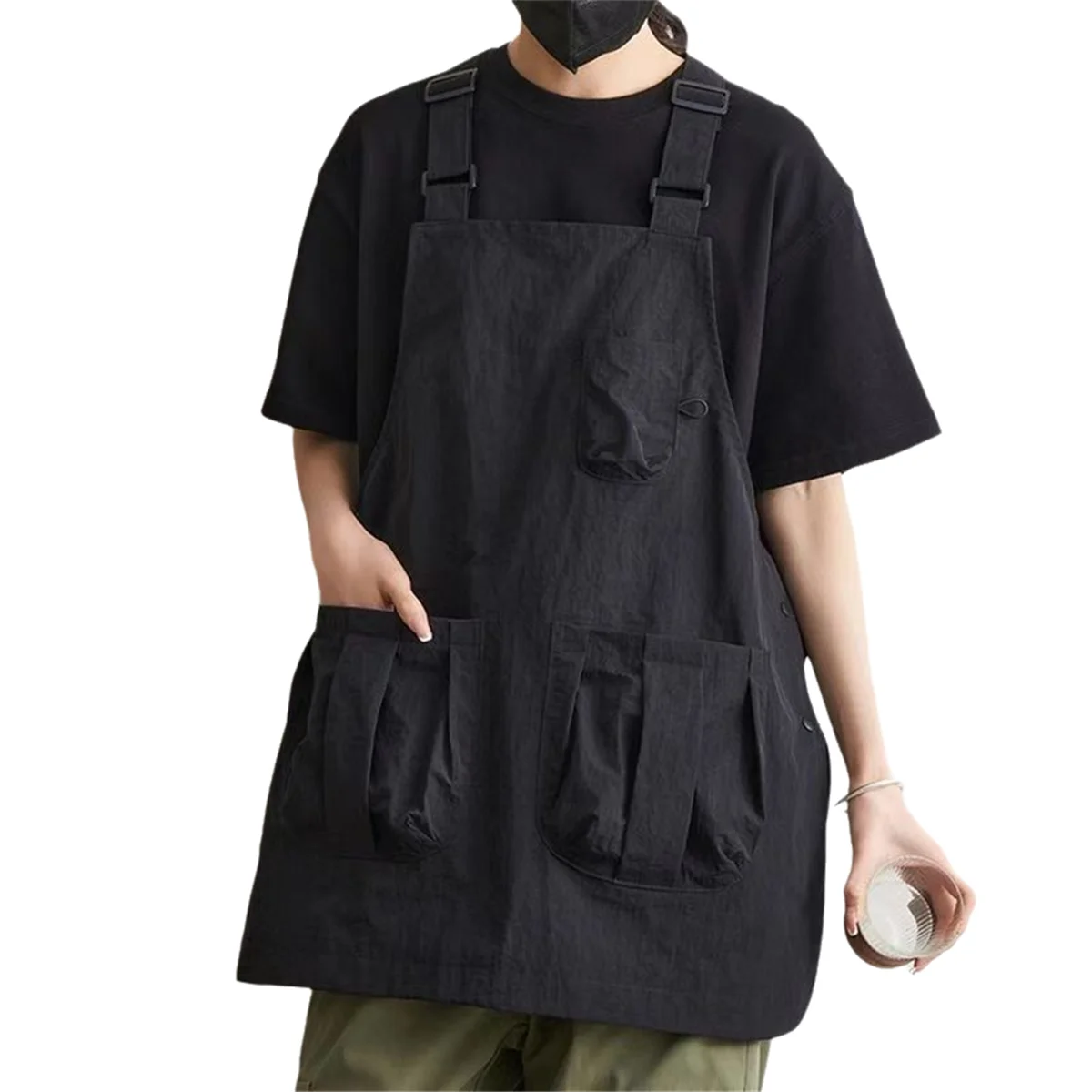 

A71P Barber Smock Painting Cover Catering Milk Tea Coffee Shop Adjustable Work Clothes Kitchen Apron Black