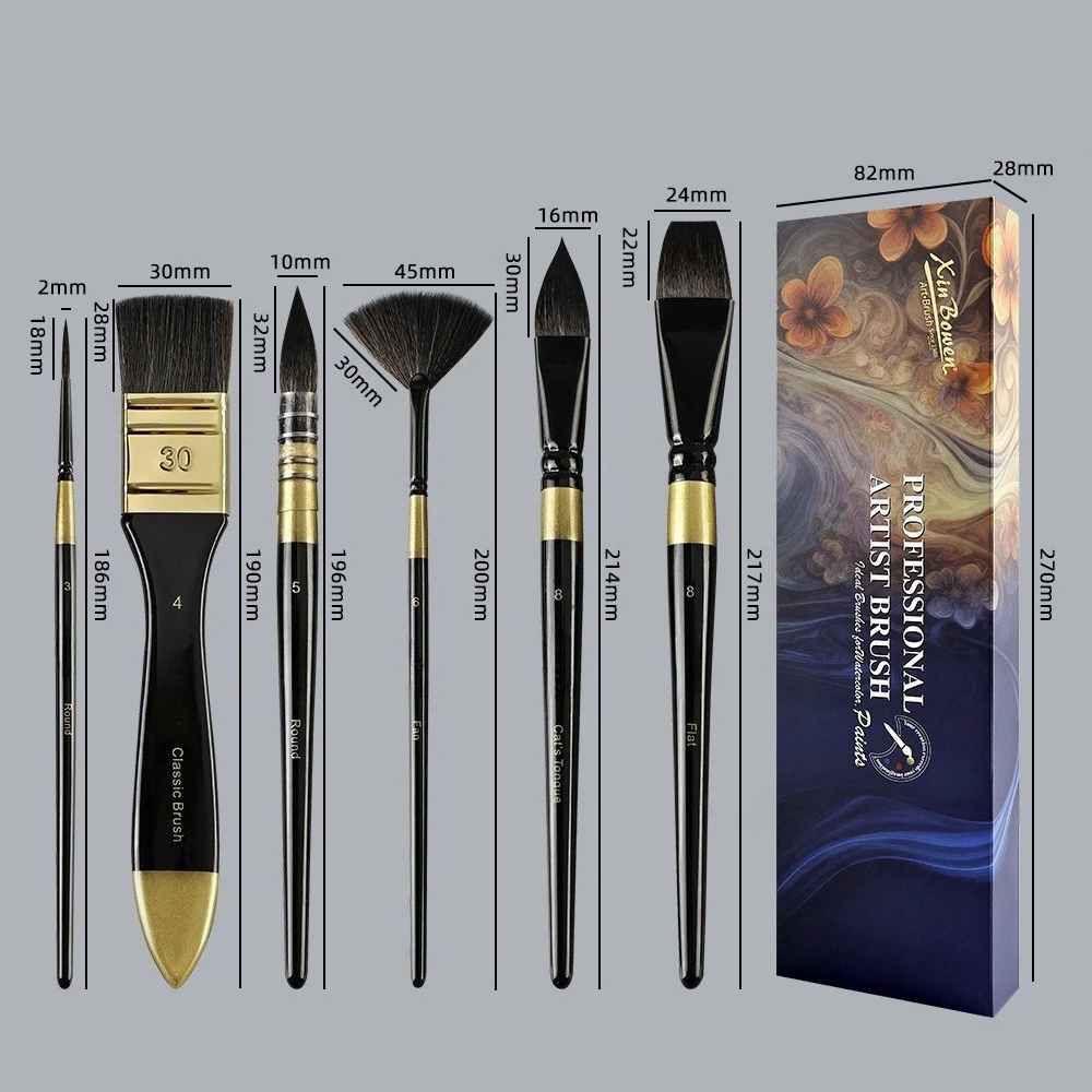 Imitation Gray Mouse Hair Watercolor Painting Brush 6 Pcs Set Black Short Rod Animal Hair Gouache Painting Pen Art Special Brush