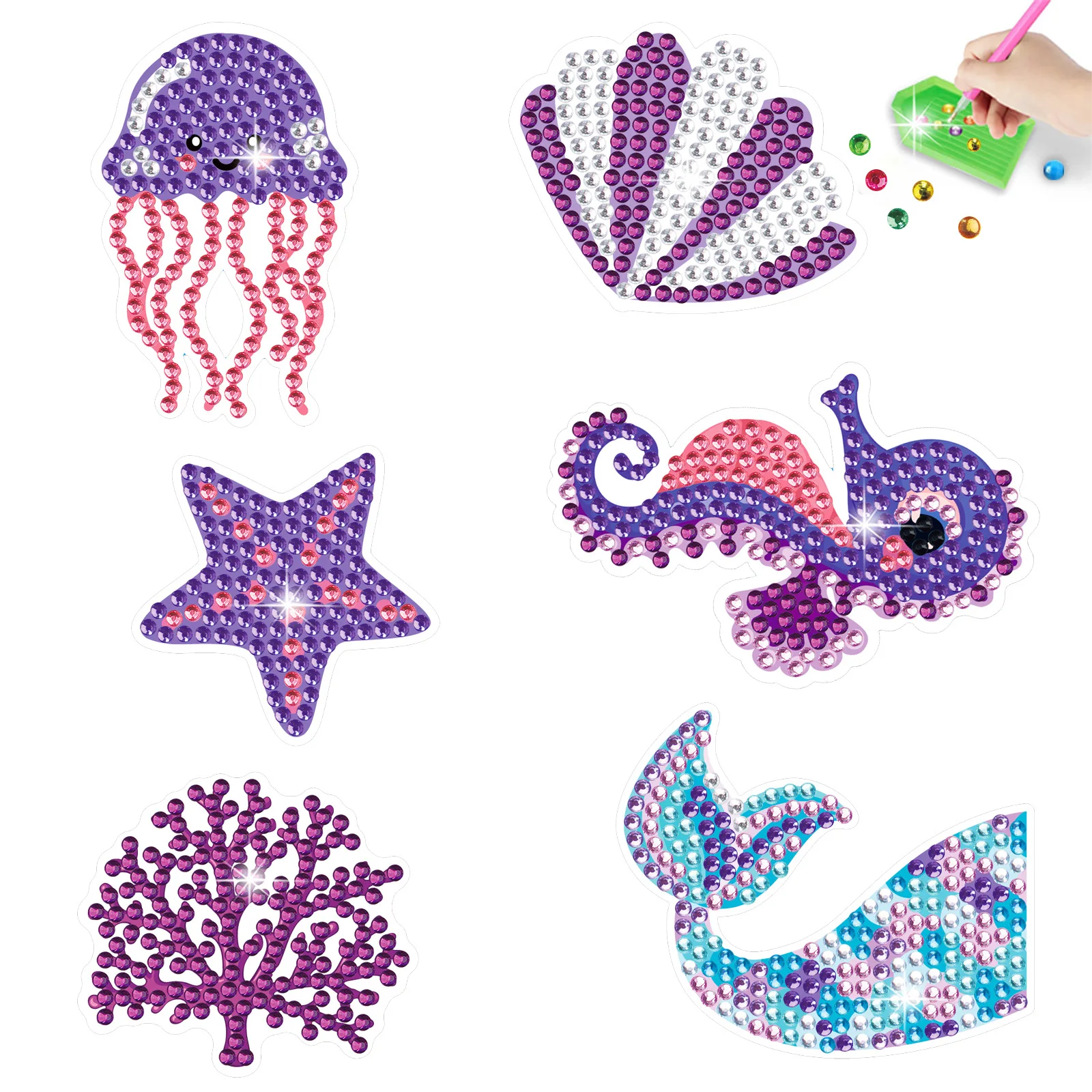 Seahorse Jellyfish Sea Creatures Diamond Painting Randomly Stick DIY Stick Children Cartoon Handmade Stickers Crystal Bright Dia