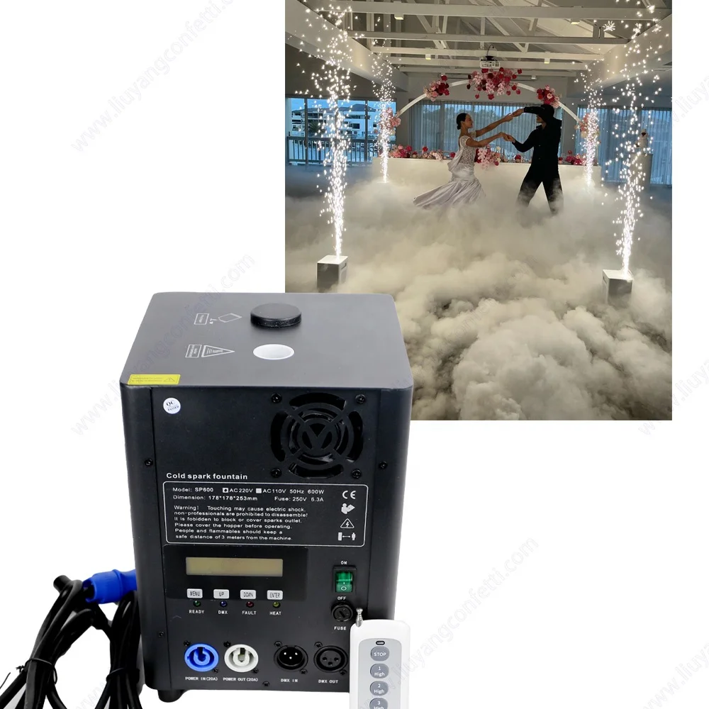 2pc Cold Spark Machine Flycase 600w Firework Dmx Remote Control Sparking Wedding Flight Case Indoor Fountain Powder 1-5m Jet Dj