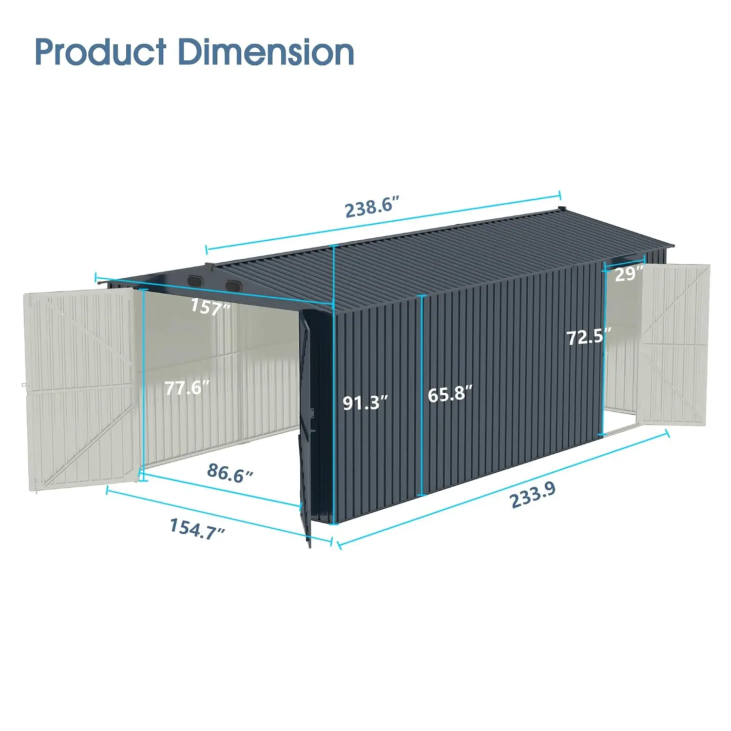 20x13FT Metal Storage Shed with 2 Doors & 4 Vents for Backyard Car Truck Bike Tool Lawnmower, Customized