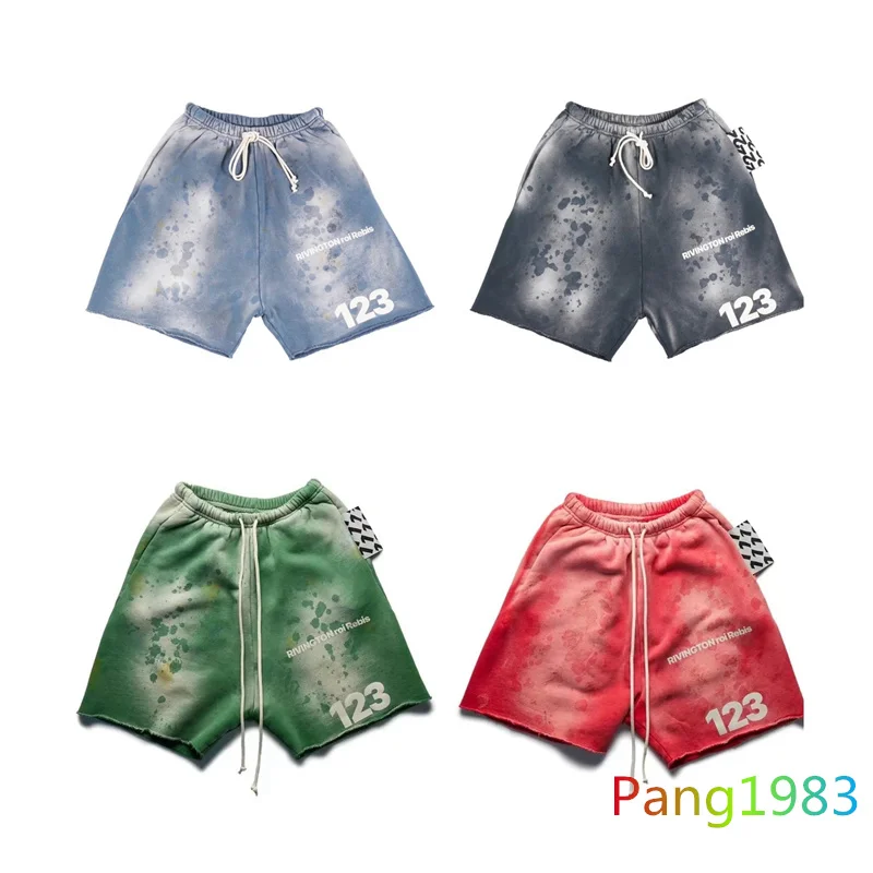 

Washed Old Drawstring RRR123 Shorts 24SS Men Women Leisure Sports Loose Curled Shorts Streetwear Breeches