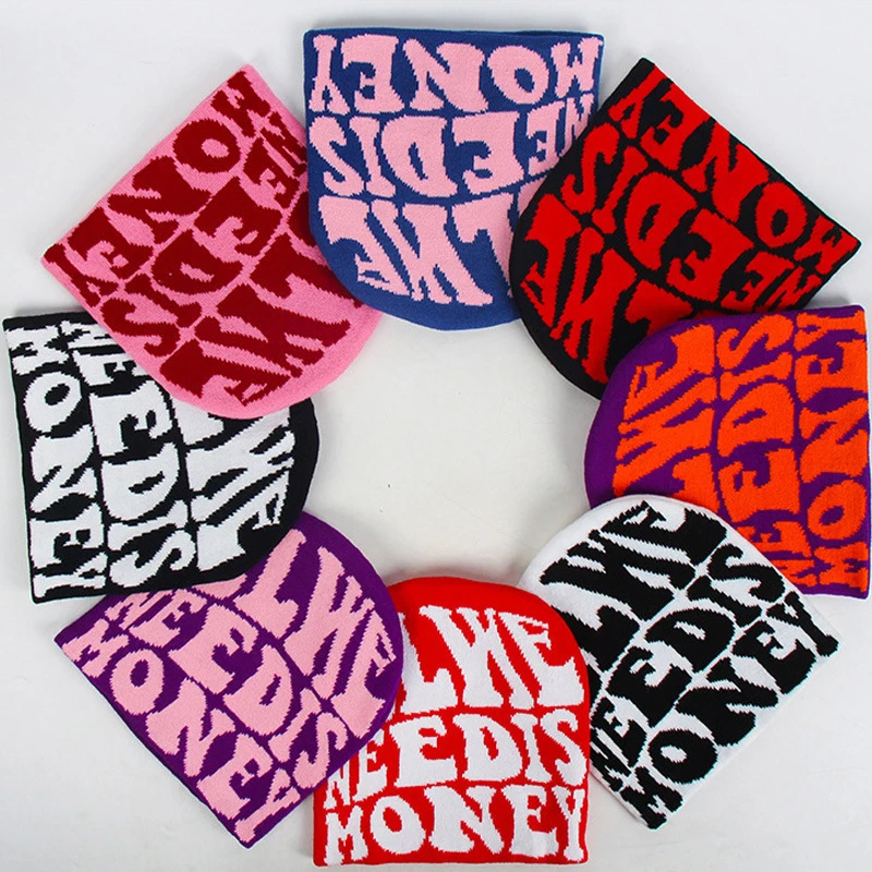 Vintage Y2K wełniana akrylowa czapka z dzianiny damska czapka zimowa ciepłe czapki Harajuku Hip Hop Casual Skullies czapka outdoorowa — zdjęcie 4