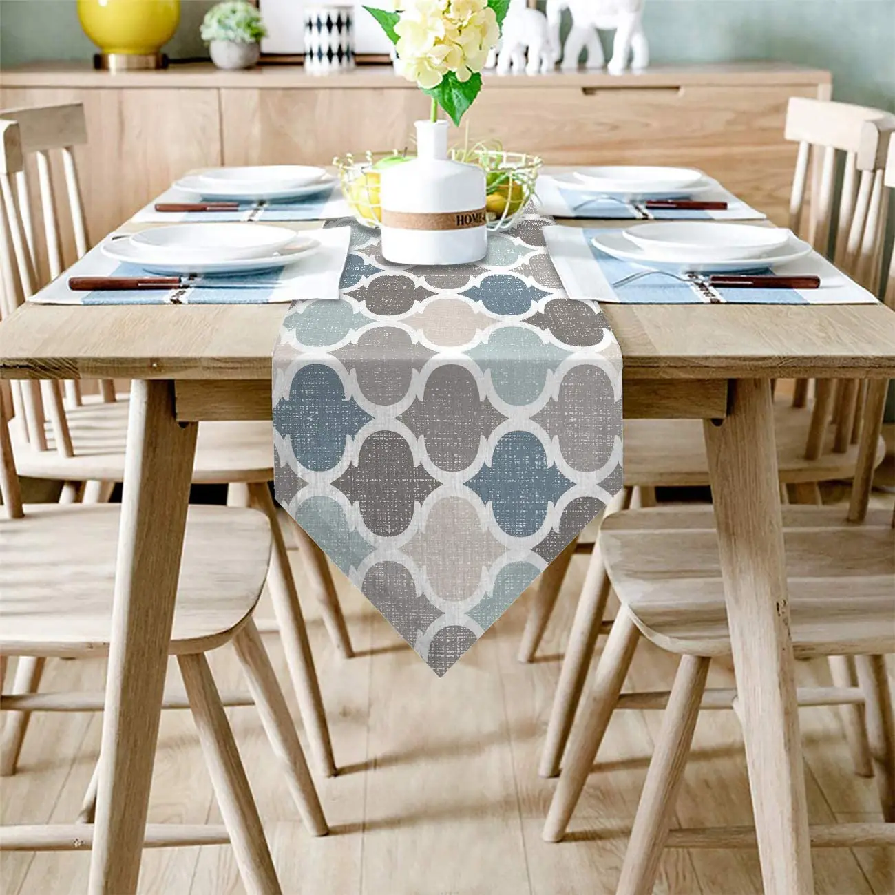 Geometric Style Table Runner Linen Dining Party Decor Anti-Stain Rectangular Table Runner For Dining Tables Holiday Decoration