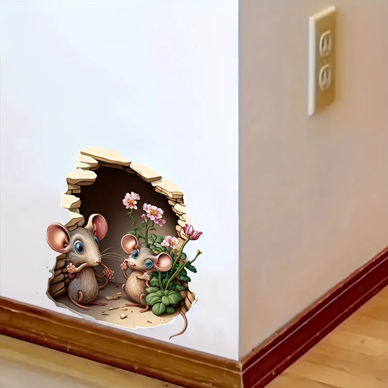 Mouse Hole Wall Sticker Cartoon Mice Self adhesive  Kids Room Background Home Decoration Funny Decal S230