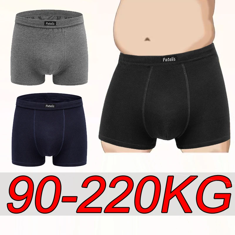 Men Boxers Plus Size Underwear Full Cotton Black Blue Grey Boxer Shorts