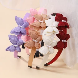 Diadema de mariposa exquisita para niña, aro de perlas de imitación para el cabello para niños, encuadernación diaria para el cabello, accesorios encantadores para niña, regalo al por mayor, 1 pieza