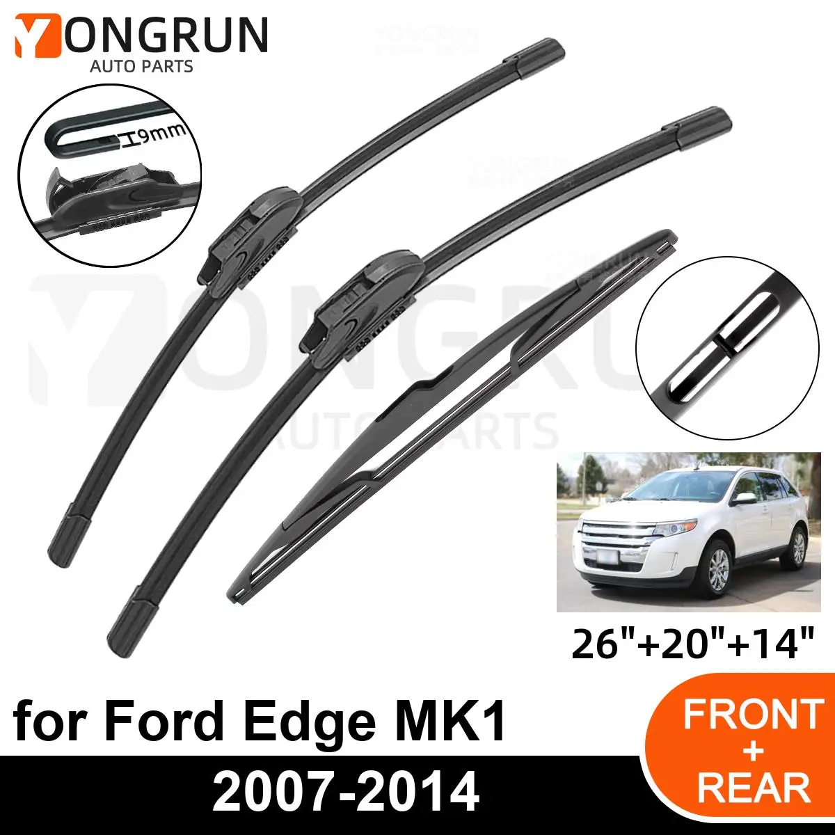 

3PCS Car Wiper for Ford Edge MK1 2007-2014 Front Rear Windshield Windscreen Wiper Blade Rubber Accessories