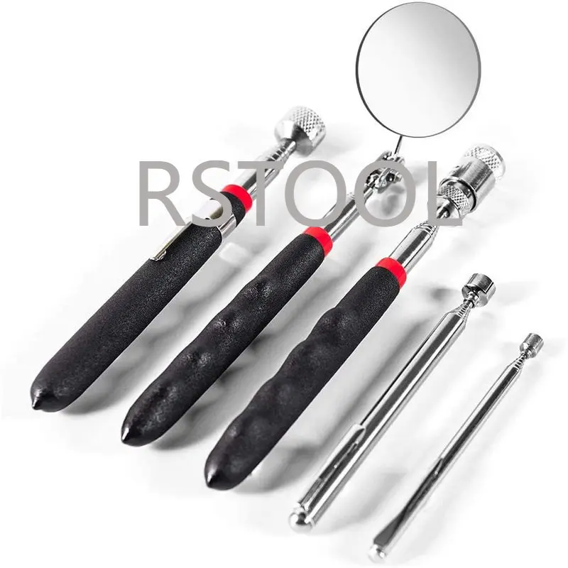 Telescópica ferramenta de captação magnética 1.5lb/ 3.5lb/10lb, 8lb com luz led, espelho redondo da inspeção para ver o ângulo morto do recolhimento
