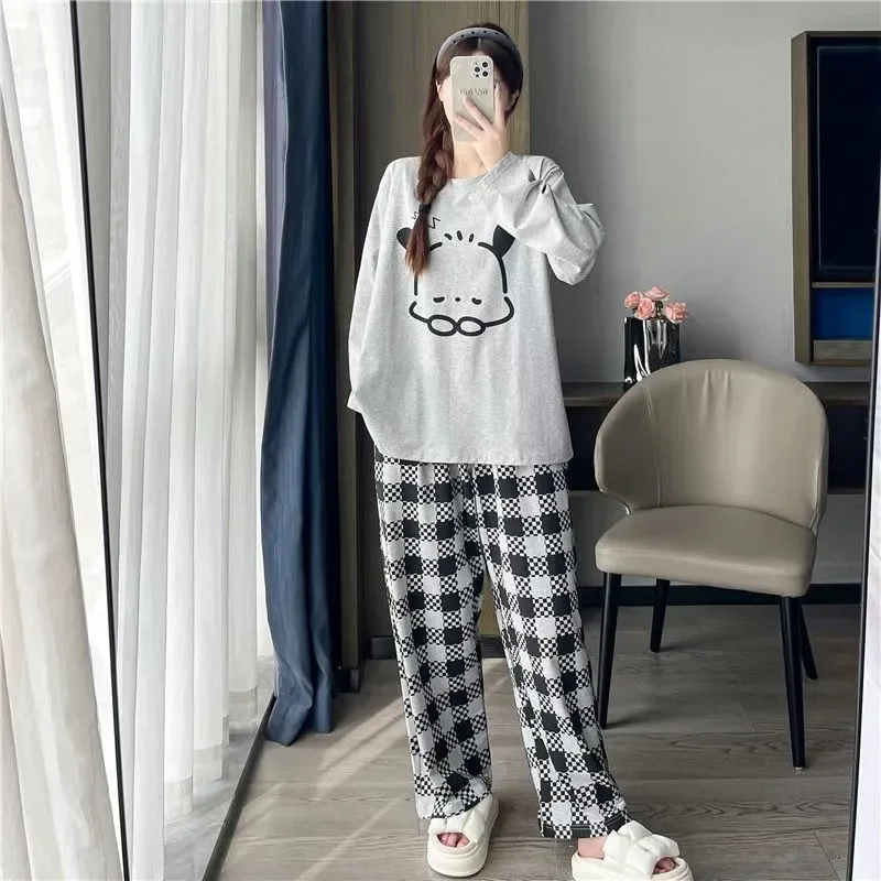 

Sanrio Hello Kitty женские пижамные комплекты для сна Kawaii мультфильм весна осень брюки с длинными рукавами одежда для сна с круглым вырезом домашняя одежда