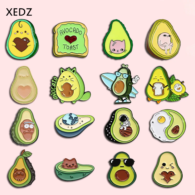 Avocado Enamel Pin Personality Fresh Fruit Brooch Strawberry Bear Brooch Cartoon Funny Badge Jewelry Gifts for Kids and Friends