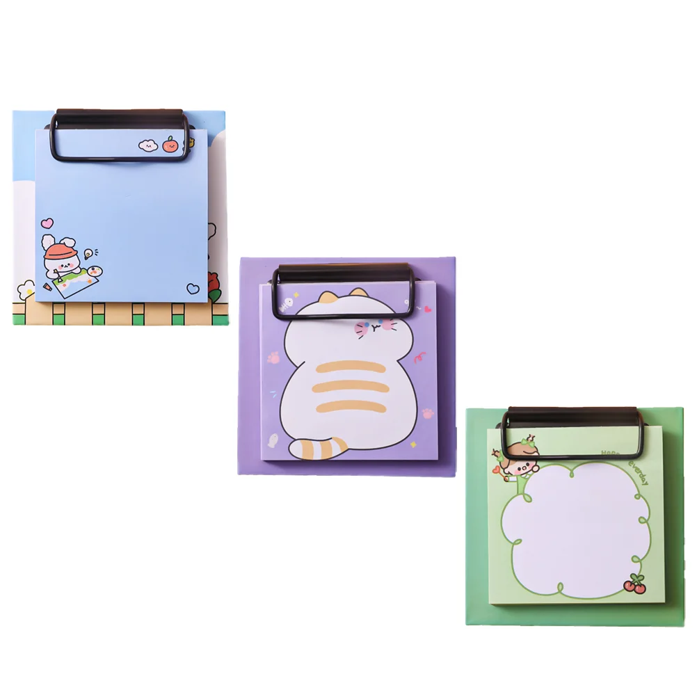 3 Pcs Time Management Notepad Clipboard Memo Pads Cartoon Cute Binder Labeling Stickers