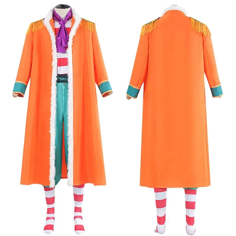 

a7d@Clown Buggy Cosplay Costume Hat Tie Coat Pants Anime Pirate Disguise Orange Uniform Men Adult Male Role Halloween Party Suit