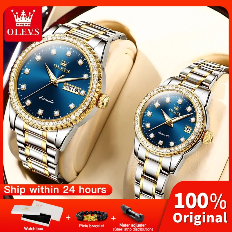 OLEVS 7003 Couple Watches Luxury Original Business Brand Waterproof Luminous Mechanical Watch Calendar Design For Daily Date