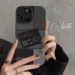 Plaid Smile Phone Leather Case For Funda iphone 16 17 15 14 12 11 13 Pro 15Pro 14Pro Max mini Cover Soft Shockproof Coque 17Air
