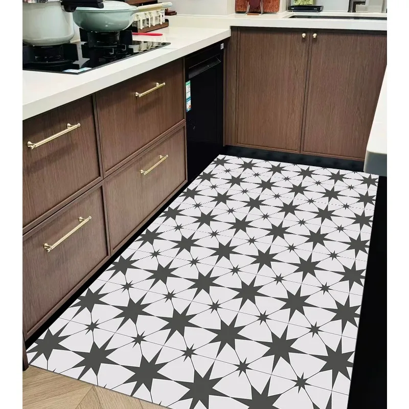 Kitchen Floor Mat Modern Simple Waterproof Oil-proof PVC Leather Carpet Dirt-resistant Non-slip Rugs for Home Balcony