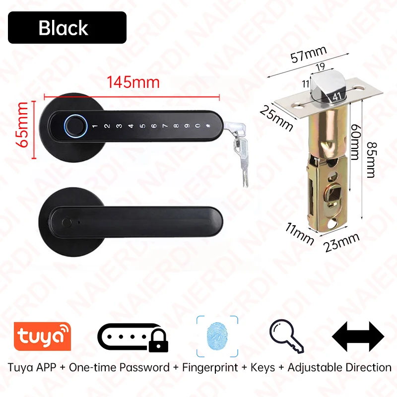 NAIERDI Schwarz Biometrische Sicherheit Türschloss Smart-Fingerprint Lock Elektronische Digitale Sperre Keyless Entry Tür Knöpfe Schloss Hardware