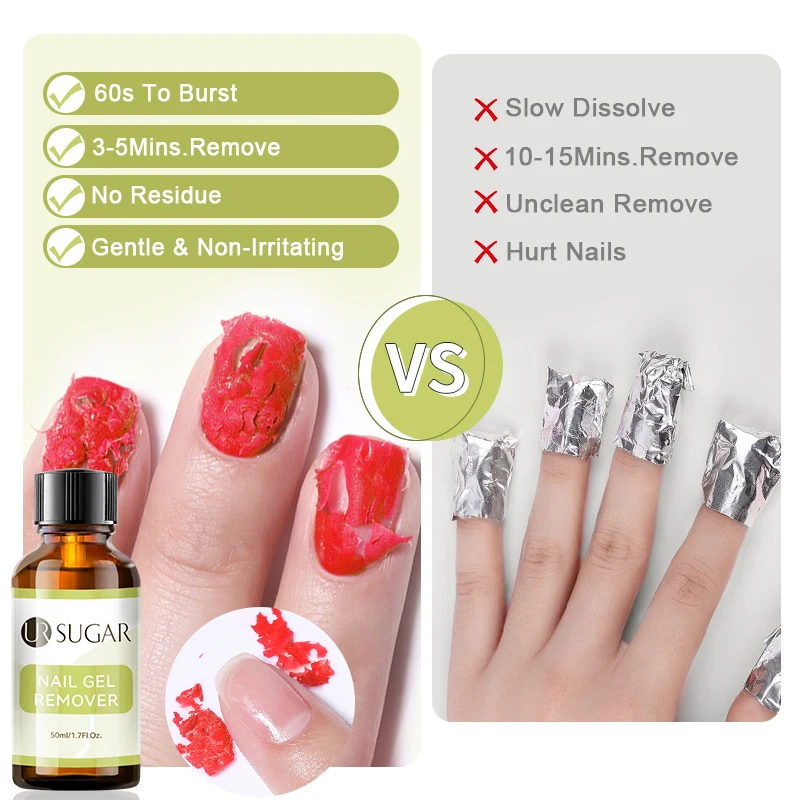 UR SUGAR 50ml Nail Gel Remover 3-5 Mins Fast Remover Magic Nail Gel Polish for Soak Off UV LED Gel Nail Polish Nail Removal Tool