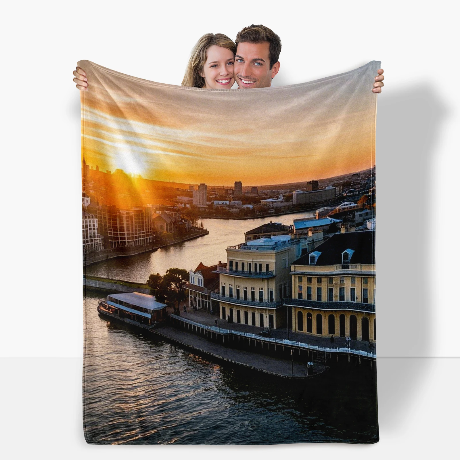 Urban Riverbank At Dusk Themed Blanket Ideal Gift For Loved Ones Bringing Tranquil Beauty To Your Home