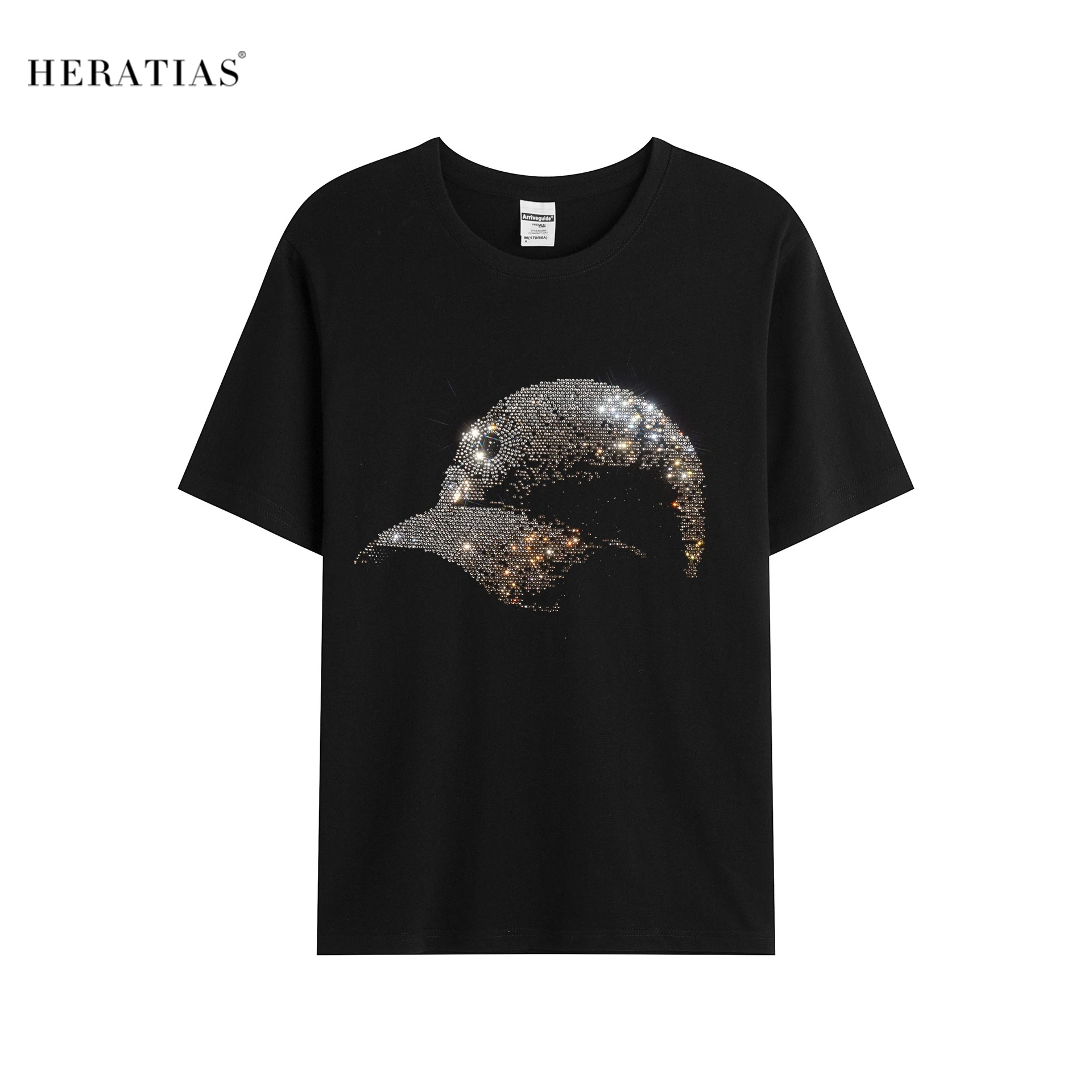 HERATIAS hot sale men's summer T-shirt super flash baseball cap hot diamond figure cotton casual loose T-shirt