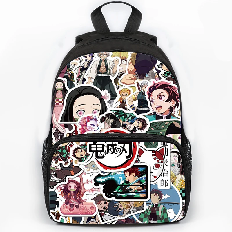 กระเป๋านักเรียนลาย Demon Slayer Mochila ประถมกระเป๋าเป้นักเรียนหนังสือกันน้ำกระเป๋าเป้ผู้หญิงแล็ปท็อปผู้ชาย