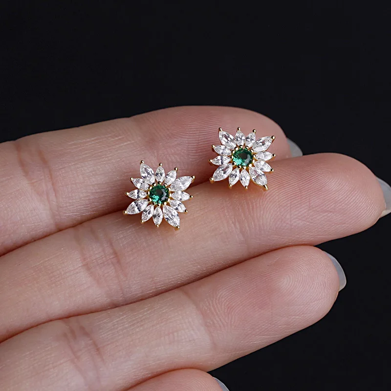 

Original 925 Sterling Silver 14k Gold Flower Green Zircon Stud Earrings For Women Jewelry Money 925 novelties 2023 trend to sell