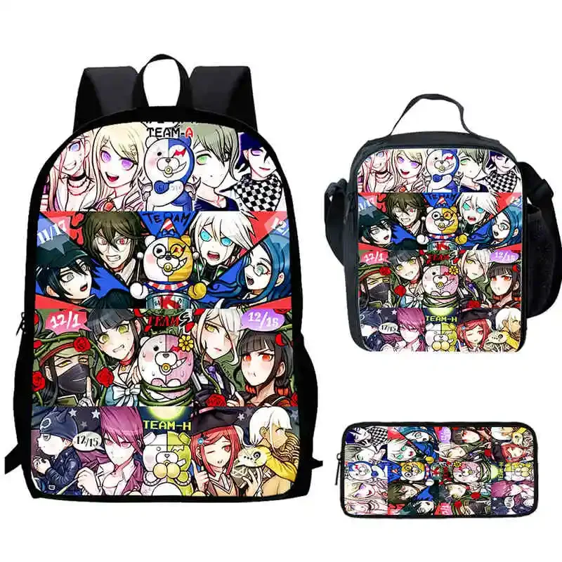 

Cartoon D-Dangan-R-Ronpa Child School Backpack With Lunch Bags Pencil Bags For Kindergarten,Best Gift For Boys and Girls