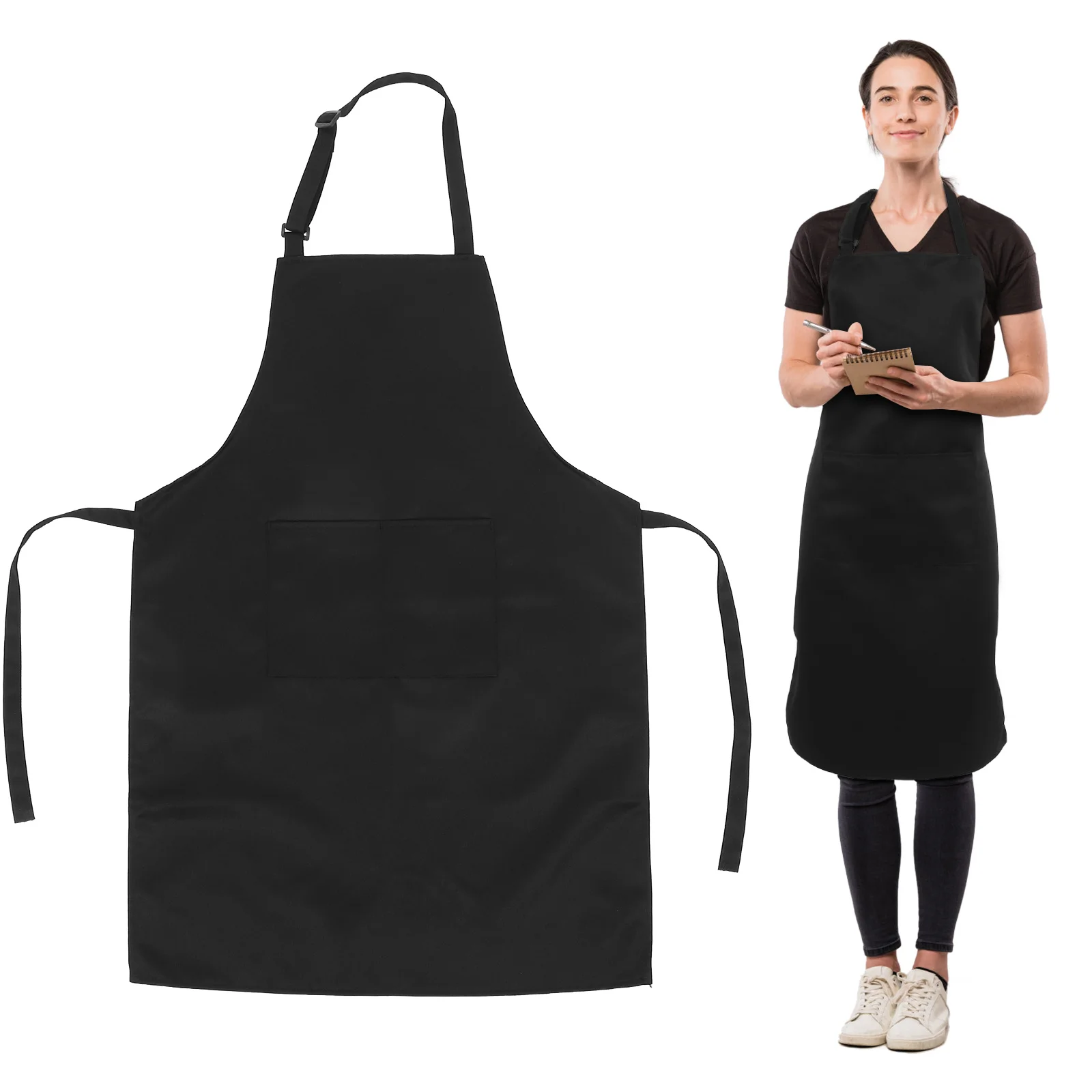 Tablier de Chef réglable en Polyester et coton, 2 pièces, tablier de cuisine de grande taille, tabliers à bavoir élégants pour femmes et hommes