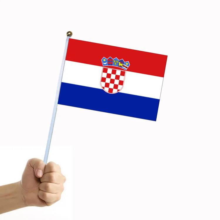 

50/100Pcs Croatian National Flag Hand Waving Flag 14*21cm Polyester Double-Sided Pattern with Pole National flag wholesale