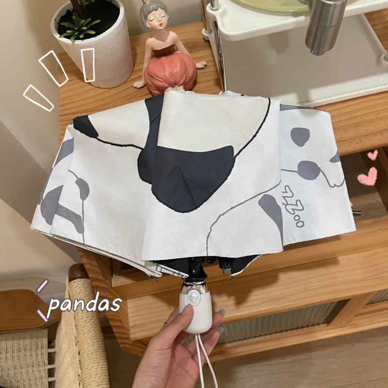 New Panda Umbrella Full-automatic Black Coating Sunshade Sun-proof Waterproof Paintcoat High Density UV Protection