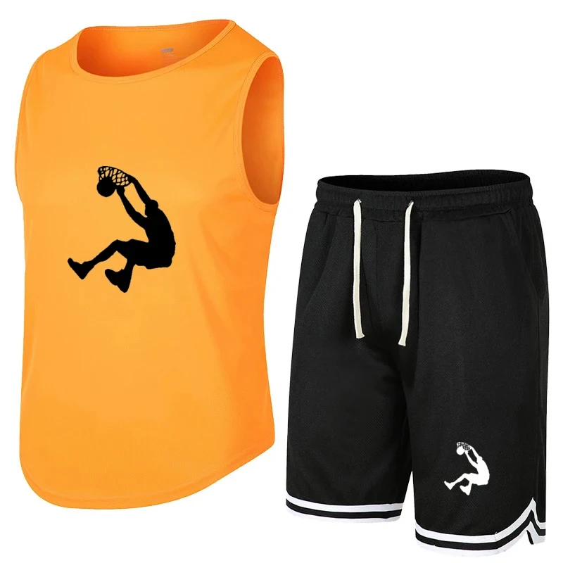 New Summer basketball Sleeveless T-Shirt Set Men Tank Top + Shorts Male Fitness Competition Training Vest ventilate Tracksuit