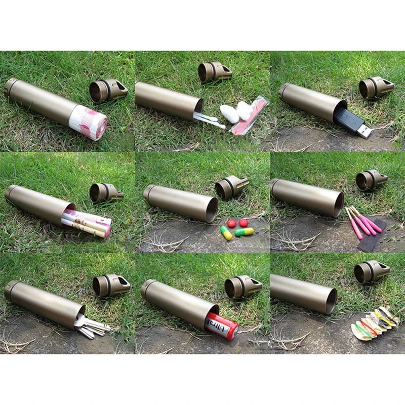 Outdoor Survival Bottle Aluminum Multifunctional Container Portable Waterproof Survival Pill Box For Home Outdoor Camping Hiking