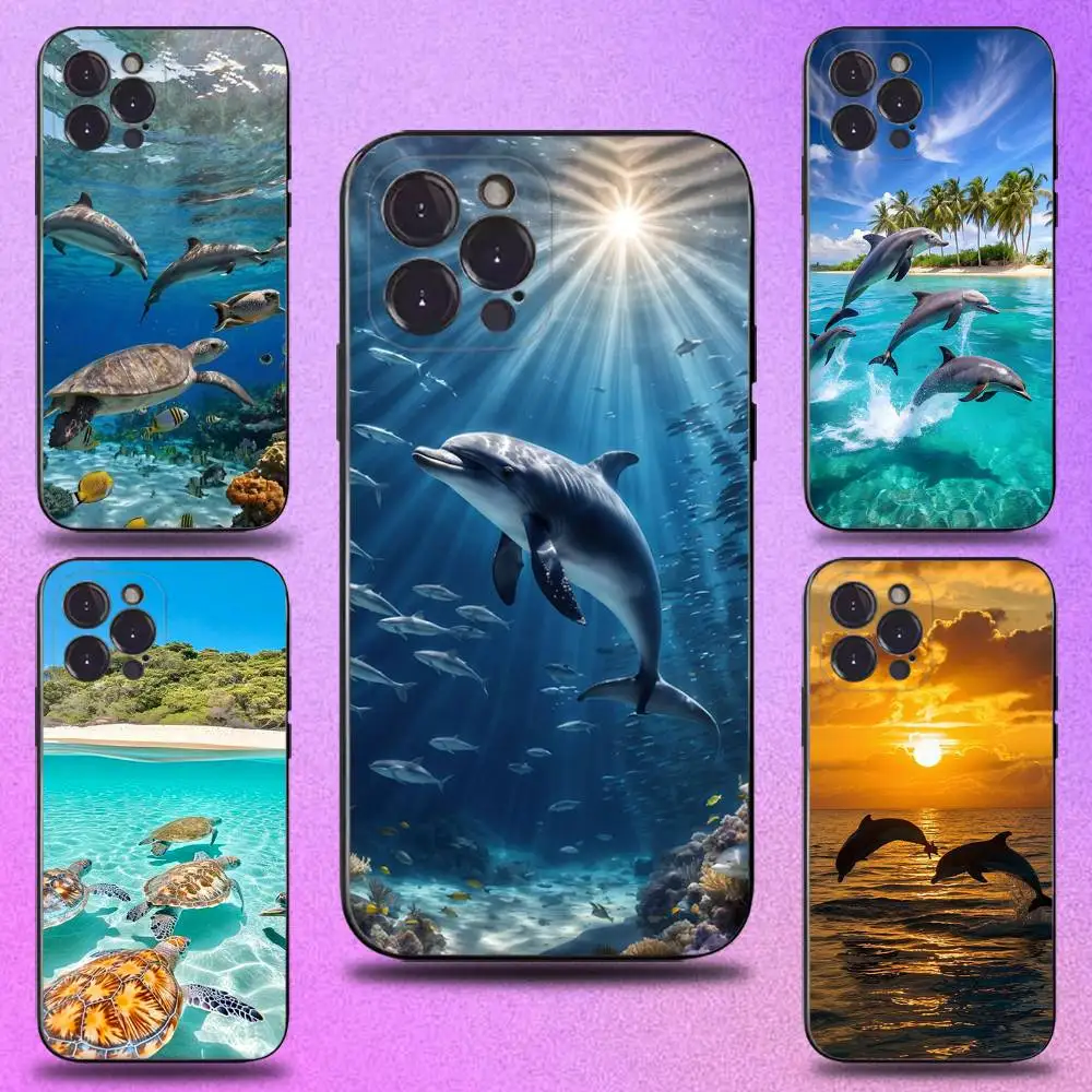 

Deep sea turtle dolphin Phone Case For iPhone 17,16,15,14,13,12,11 Plus,Pro Max,XS,X,XR,SE,Mini,8,7,Soft Silicone Black Cover