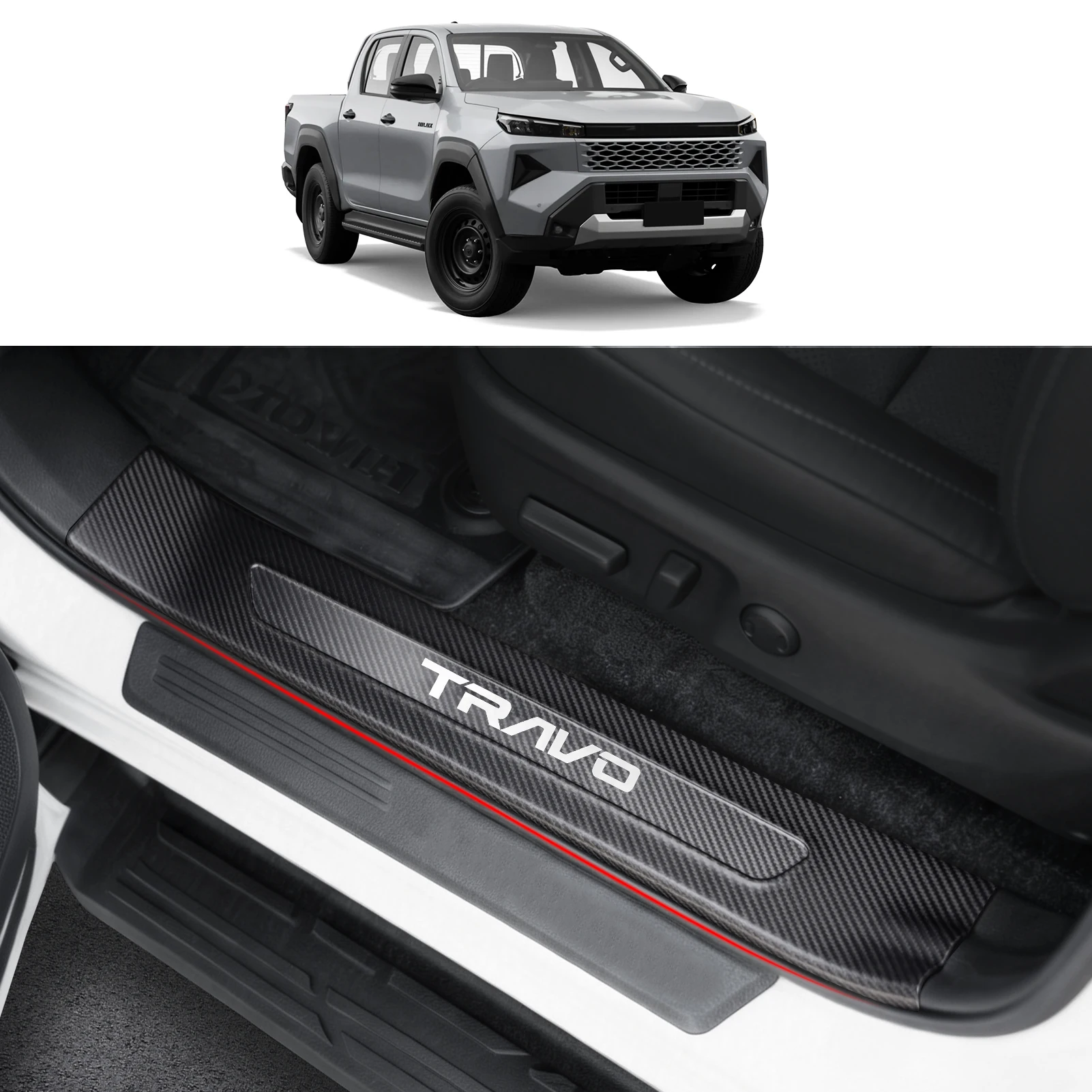 For Toyota Hilux SR5 4x4 2026 Inner Door Sill Trim Anti Scratch Protective Plate Interior Upgrade Accessories Modification Kit