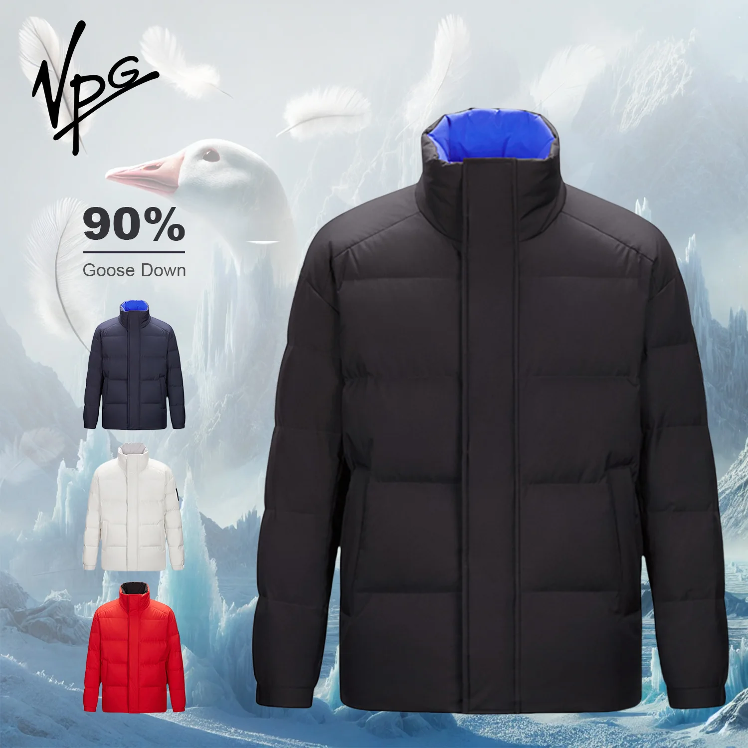 VPG Chaqueta corta de plumón para hombre, abrigo ligero y cálido, a prueba de viento, ideal para ir de viaje o de acampada, para invierno