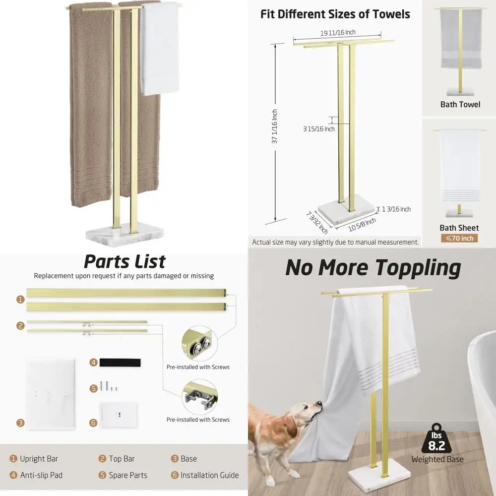 

Gold 37 Marble Base Standing Towel Rack for Large Bath Towels, 18/8 Stainless Steel