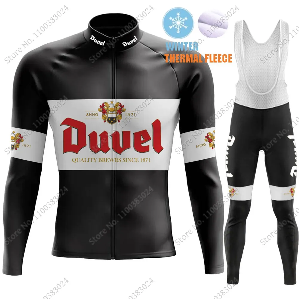 Winter 2023 Black Duvel Team Cycling Jersey Set Mens Thermal Fleece Clothing Long Sleeve Road Pants Bib Bike Suit MTB Ropa