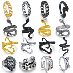 New Fashion Rings for Men Women Punk Gothic Snake Skull Black Silver Plated Ring Exaggerated Adjustable Chic Party Gift Jewelry