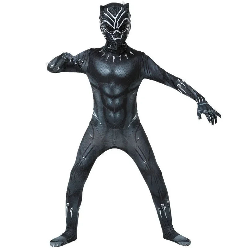 Child Black Panther Costume Superhero Black Panther TChalla Cosplay Zentai Bodysuit Jumpsuit Halloween Party Costumes for Kids