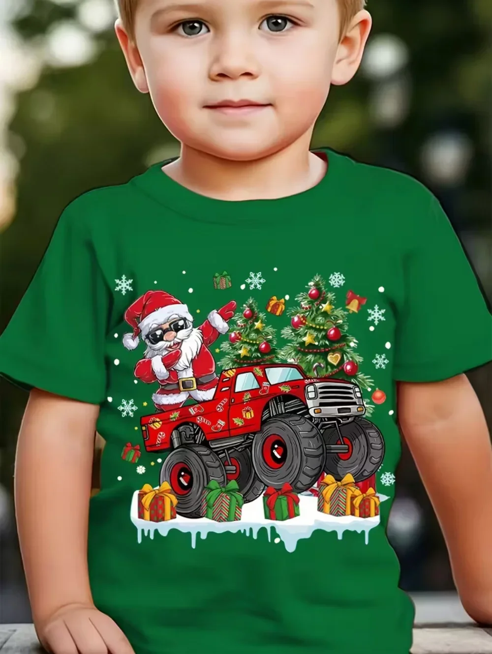 Kinderkleidung mit niedlichem Tier-Print, Weihnachts-T-Shirt, festliche Kurzarm-Shirts, Kleidung für Jungen und Mädchen, Weihnachtsgeschenk, Kinder-Oberteil. – Detail 2