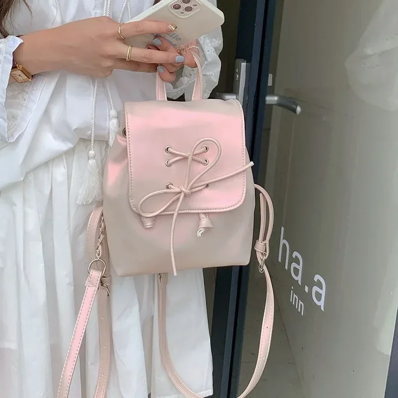 Ballet style bow double shoulder women's bag 2024 new trendy Korean backpack, cute portable shoulder bag schoolbag