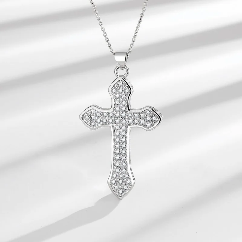 

Moissanite Golden Cross Necklace for Men and Women Big Diamond Cross Necklace Silver Cross Pendant Necklace