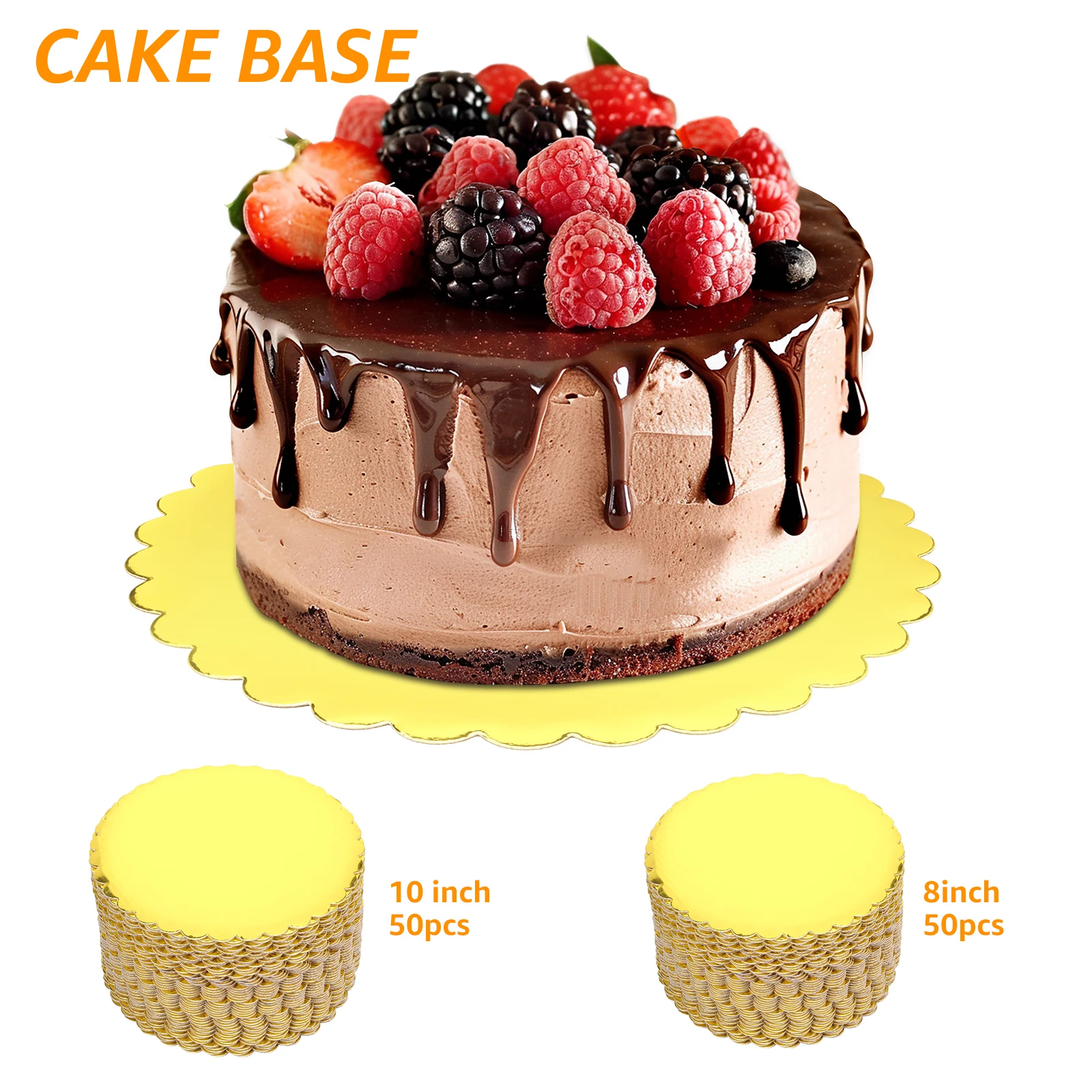 50 Stück runde Kuchen-Basisplatine, 20,3/10 Zoll, Wellpappe, goldene Kuchen-Kreisplatine, wiederverwendbare Dessert-Display-Grundplatte für Dessert