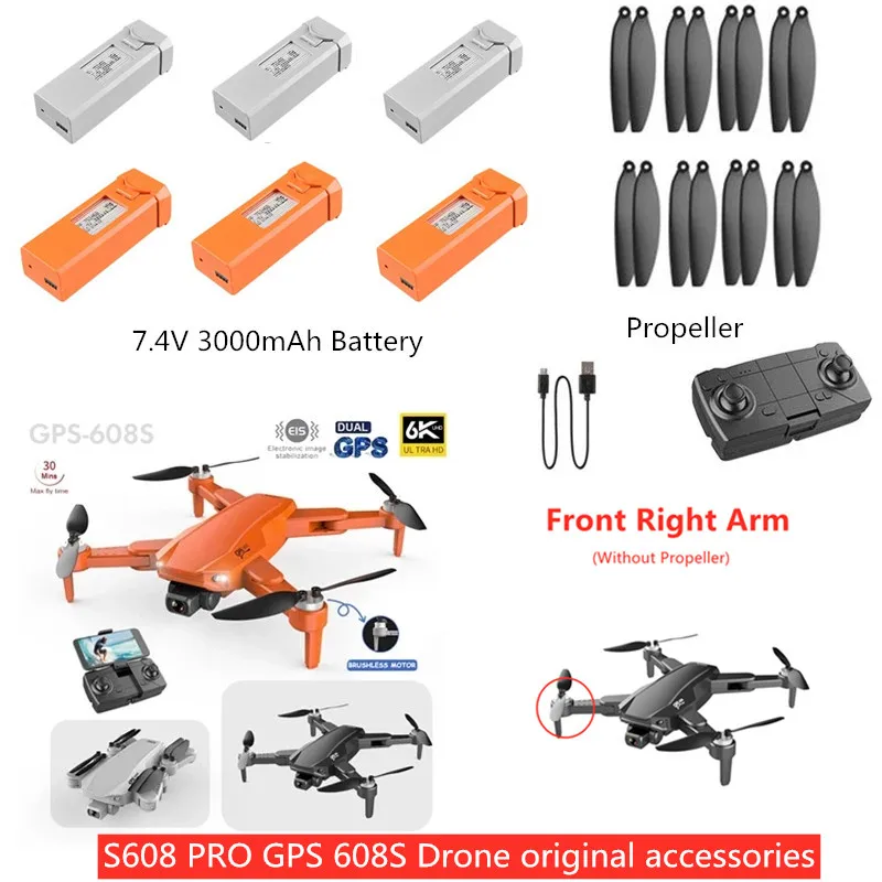 

S608 MAX RC Drone Battery Arm Motor 7.4V 3000MAH Battery Propeller S608 Accessories S608 pro GPS Drone Battery Propeller S608 To