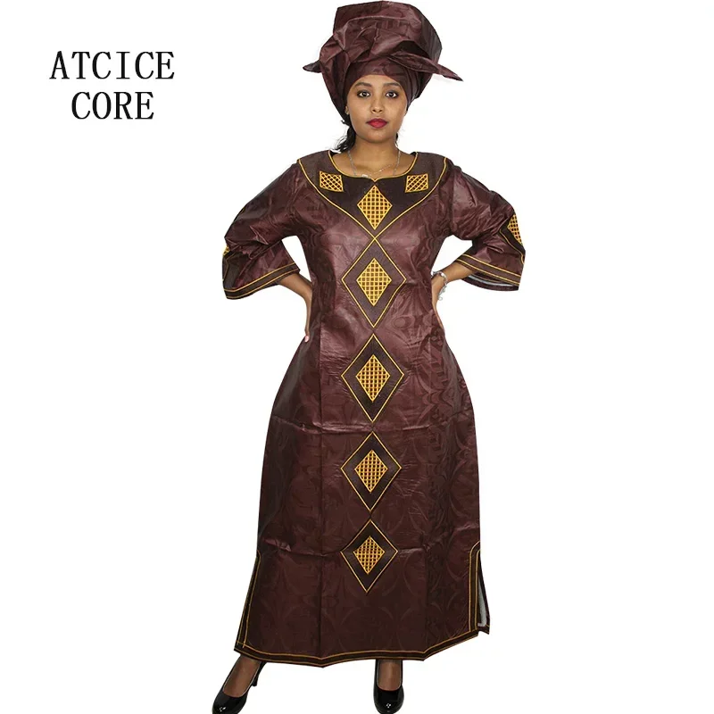 

African Dresses For Women Fashion Design New African Bazin Embroidery Design Dress Long Dress With Scarf