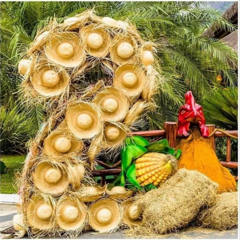 6-120PCS Hawaii Straw Hat Mexican Sombrero Hats Luau Beachcomber Hats Festa Junina Party Favor Straw Farmer Hat