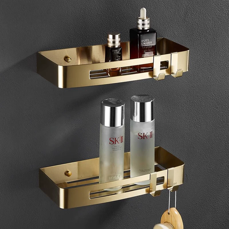 

Brushed Gold Bathroom Shelf Chrome Bathroom Organizer Holder Chrome Bathroom Corner Shelf Wall Mounted Kitchen Storage Holder