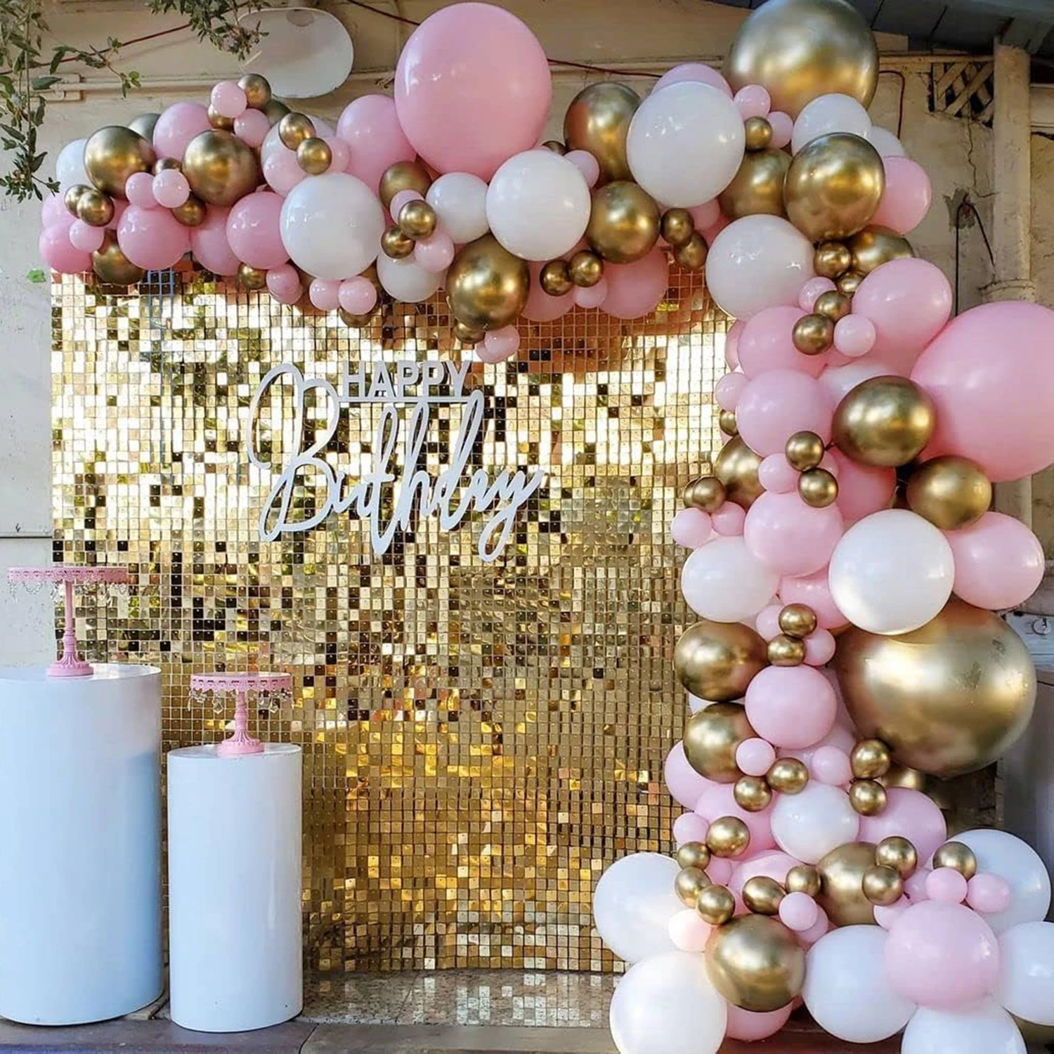 172pcs purple，pink，white，gold latex balloon arch set for birthdays，weddings，gender reveal，bachelorette party，family reunion