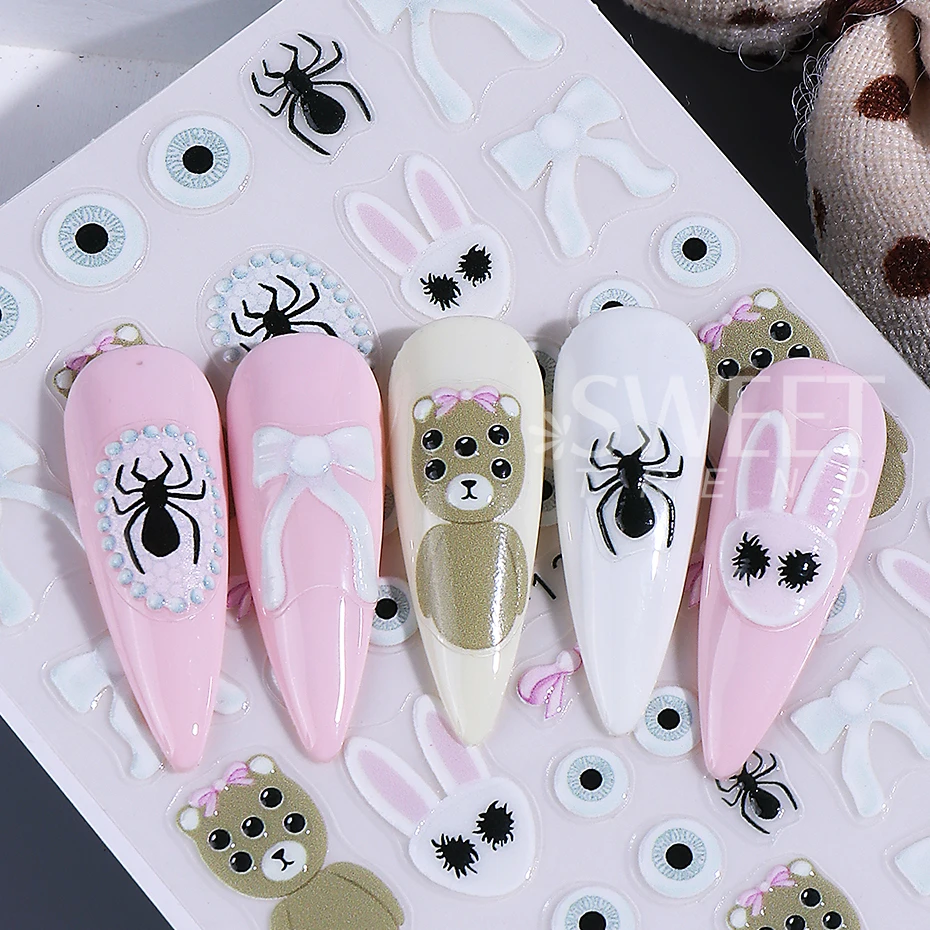 2/3pcs Halloween Nail Stickers Snowman Spider Devil's Eye Bow Self-Adhesive Design DIY Gel Polish Nail Decal Manicure Decoration