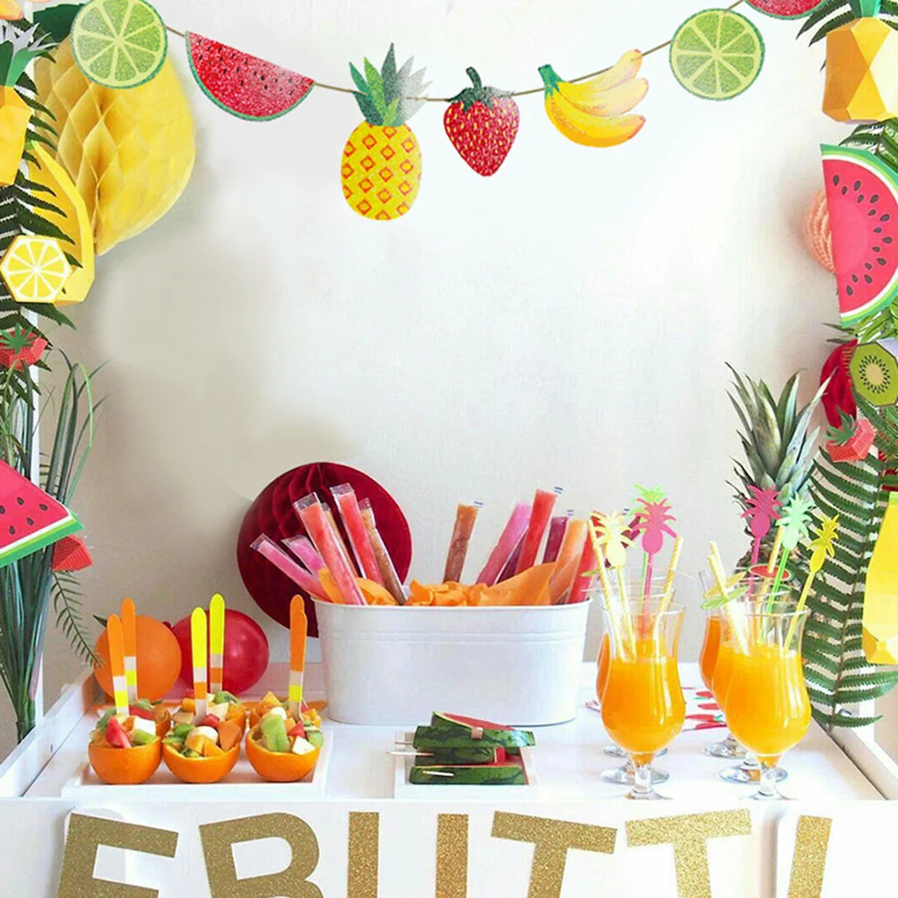 2pcs Lovely Glitter Summer Fruits Theme Party Banner Flags Baby Shower Birthdays Party Supplies Watermelon Banana Kiwi Pineapple